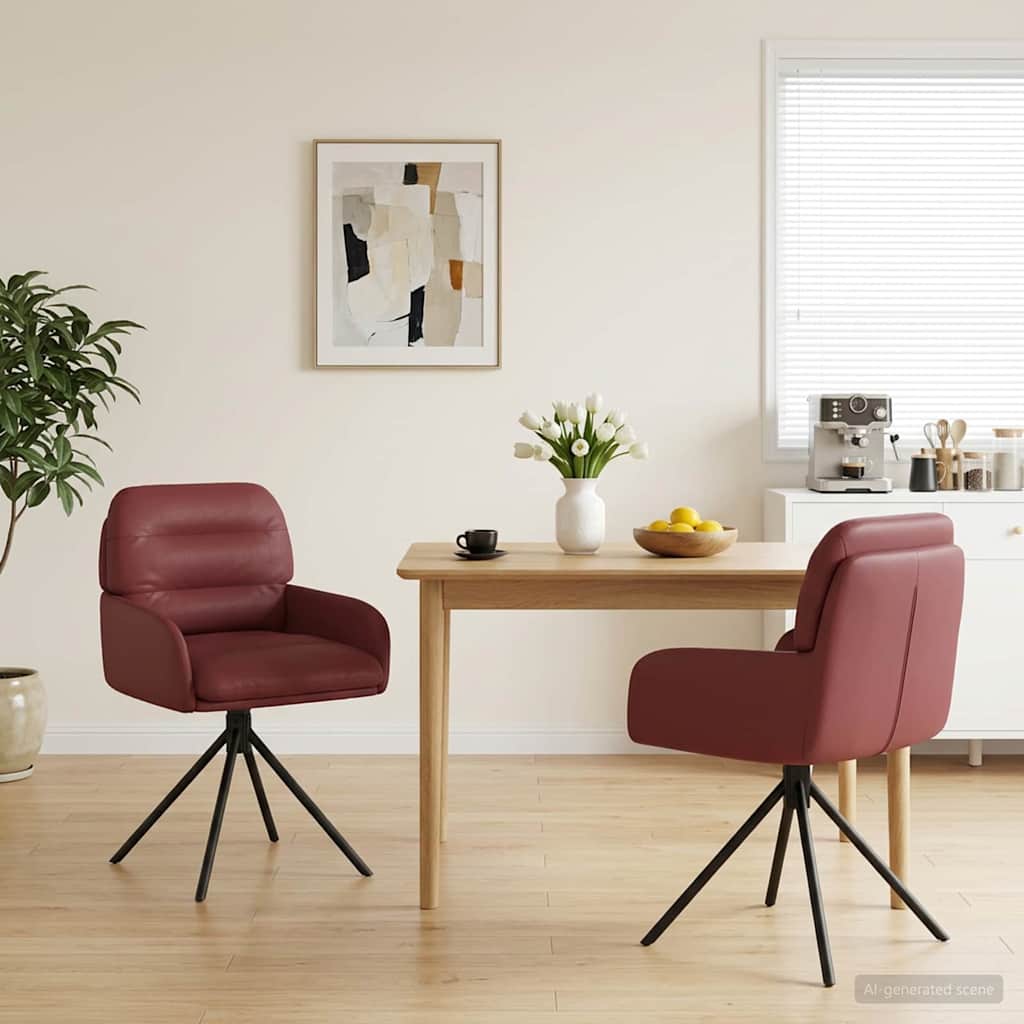 Drehstuhl Esszimmer 2 stk. Kunstleder Weinrot 59x59,5x90cm