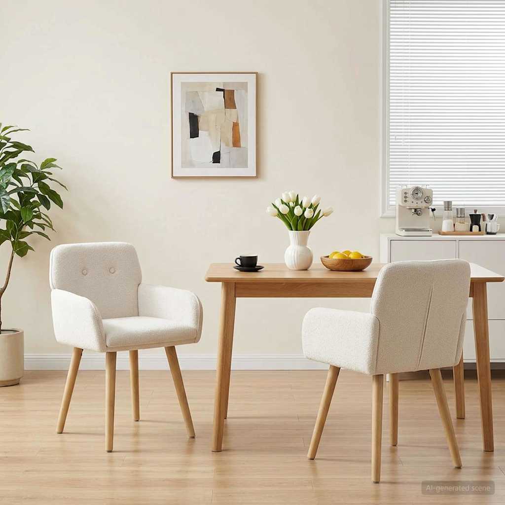 Esszimmerstühle 2 stk. Bouclé Creme 59 x 57 x 85 cm