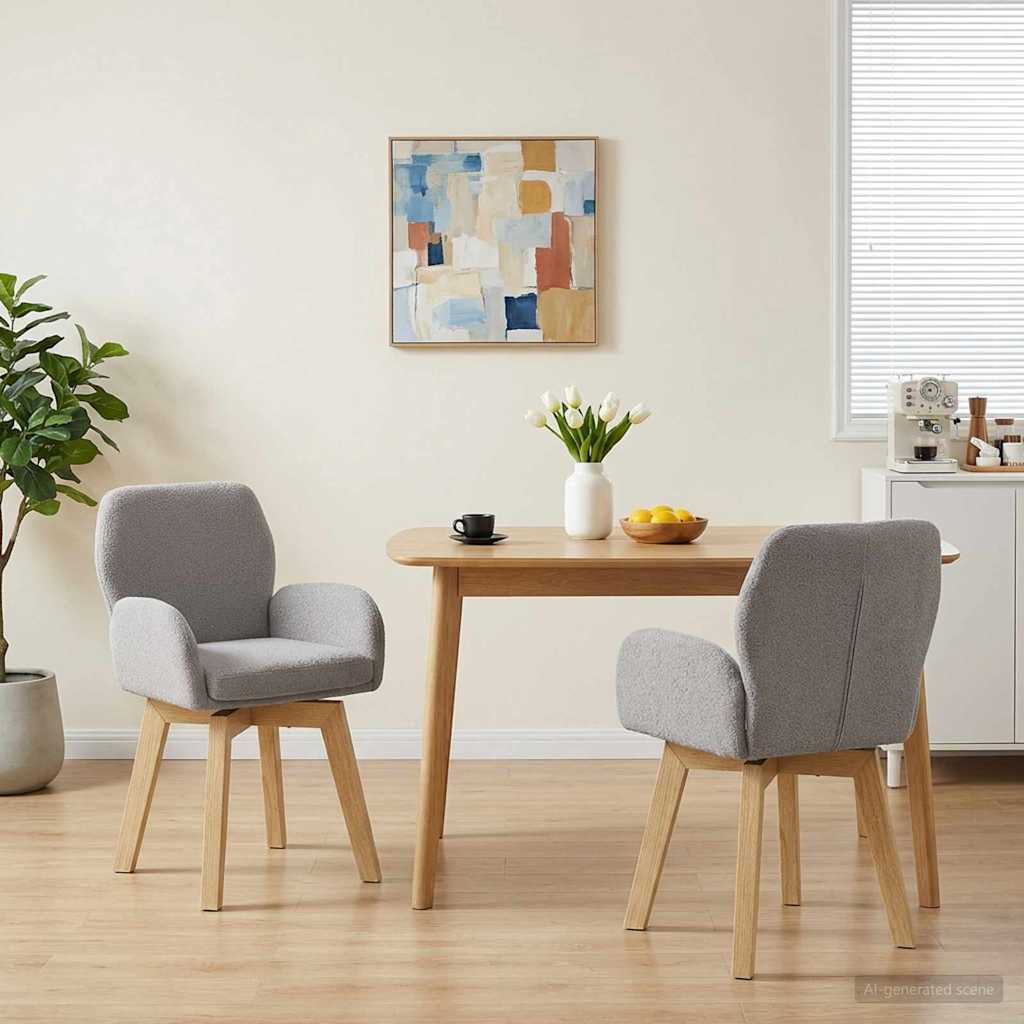 Drehstuhl Esszimmer 2 stk. Bouclé Hellgrau 54 x 58 x 87 cm