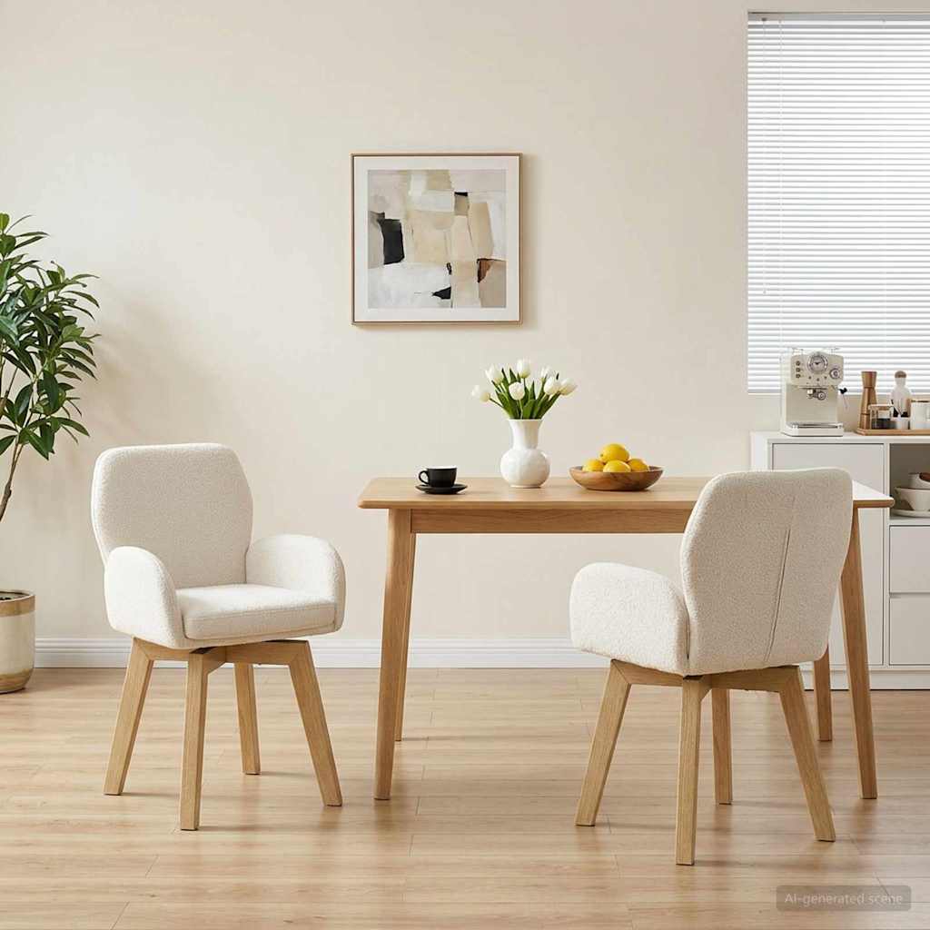 Drehstuhl Esszimmer 2 stk. Bouclé Creme 54 x 58 x 87 cm