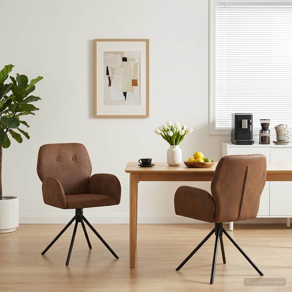 Drehstuhl Esszimmer 2 stk. Kunstwildleder Braun 54 x 55 x 86 cm