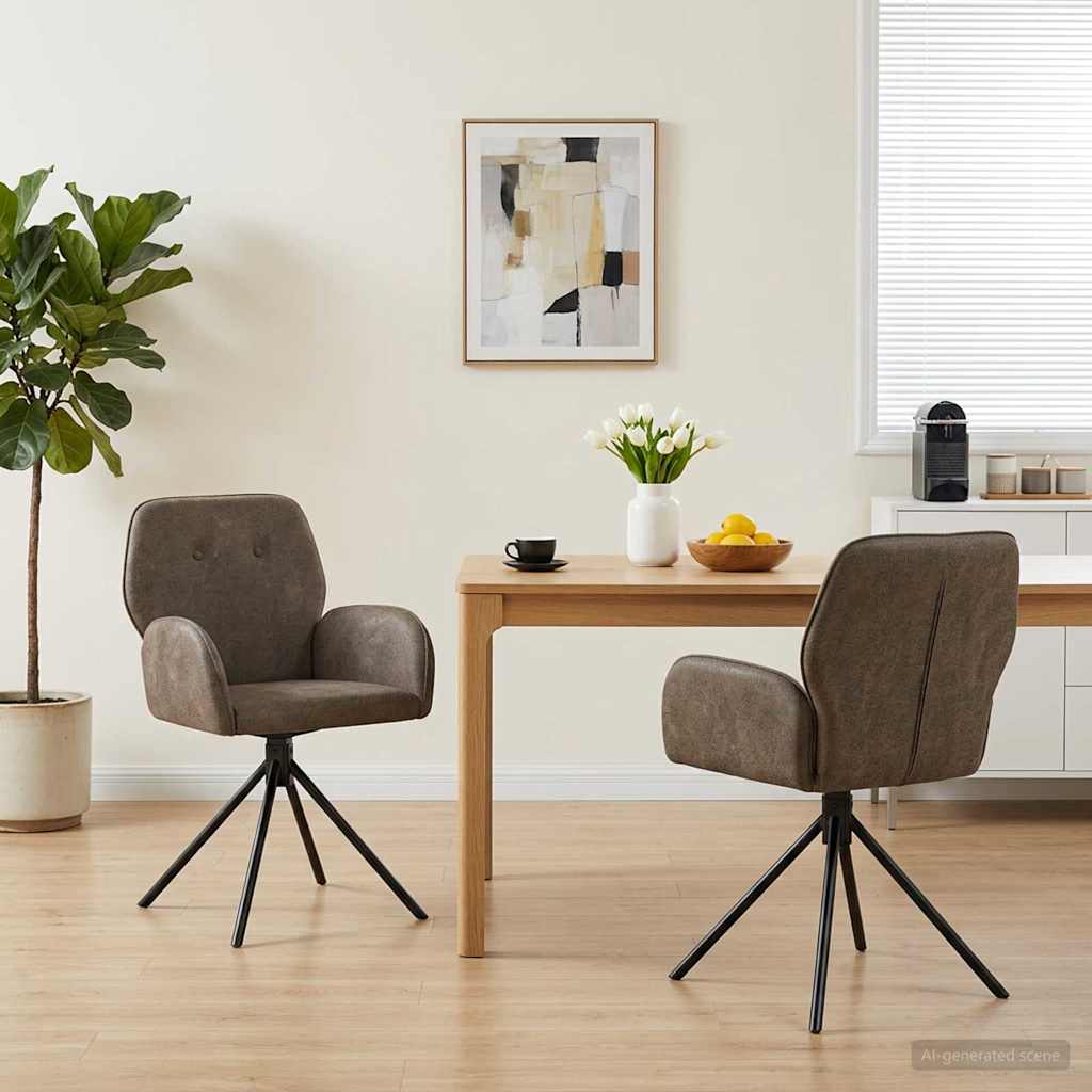 Drehstuhl Esszimmer 2 stk. Kunstwildleder Dunkelgrau