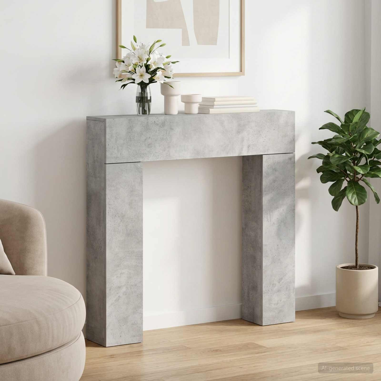 Kaminumrandung Betongrau 102 x 18 x 100,5 cm Holzwerkstoff