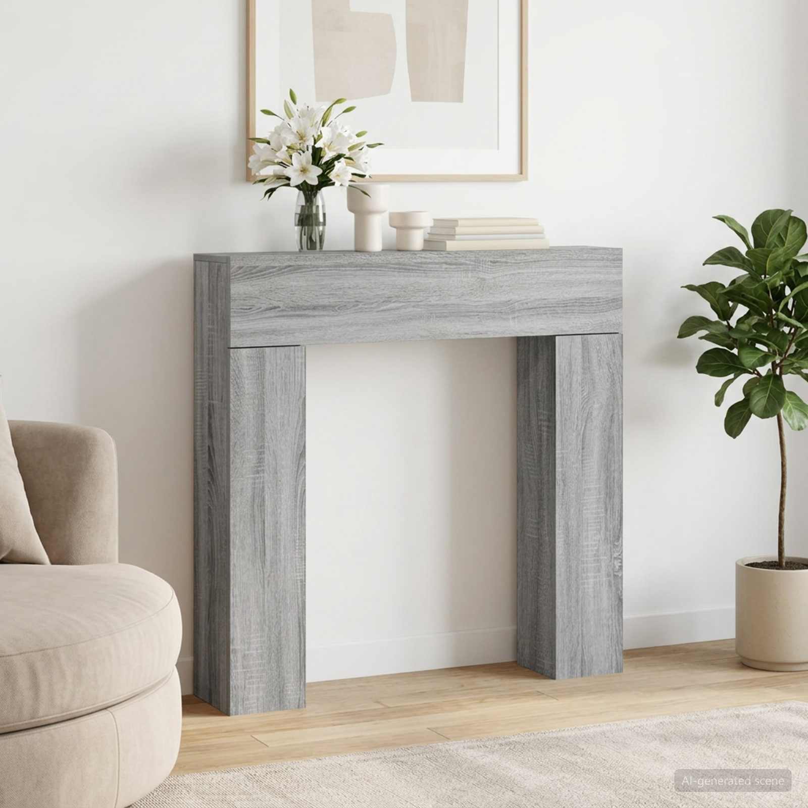 Kaminumrandung Sonoma-Grau 102 x 18 x 100,5 cm Holzwerkstoff