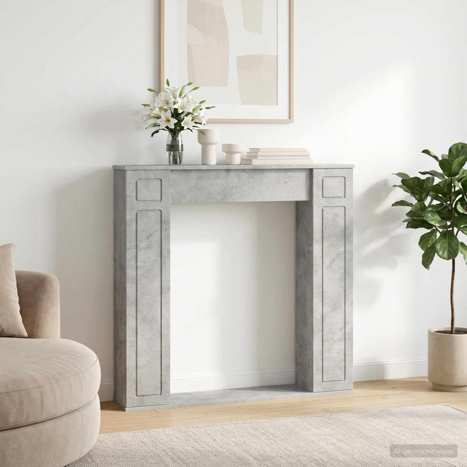 Kaminumrandung Betongrau 100 x 20 x 100 cm Holzwerkstoff