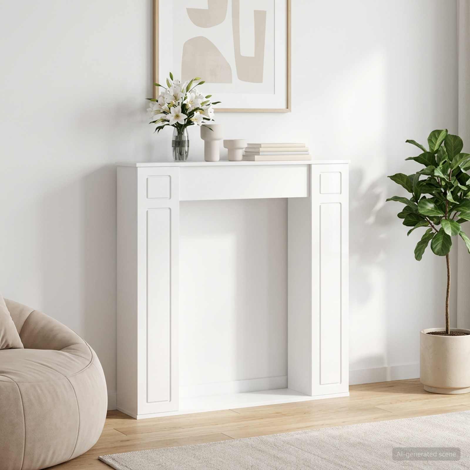 Kaminumrandung Hochglanz Weiß 100 x 20 x 100 cm Holzwerkstoff