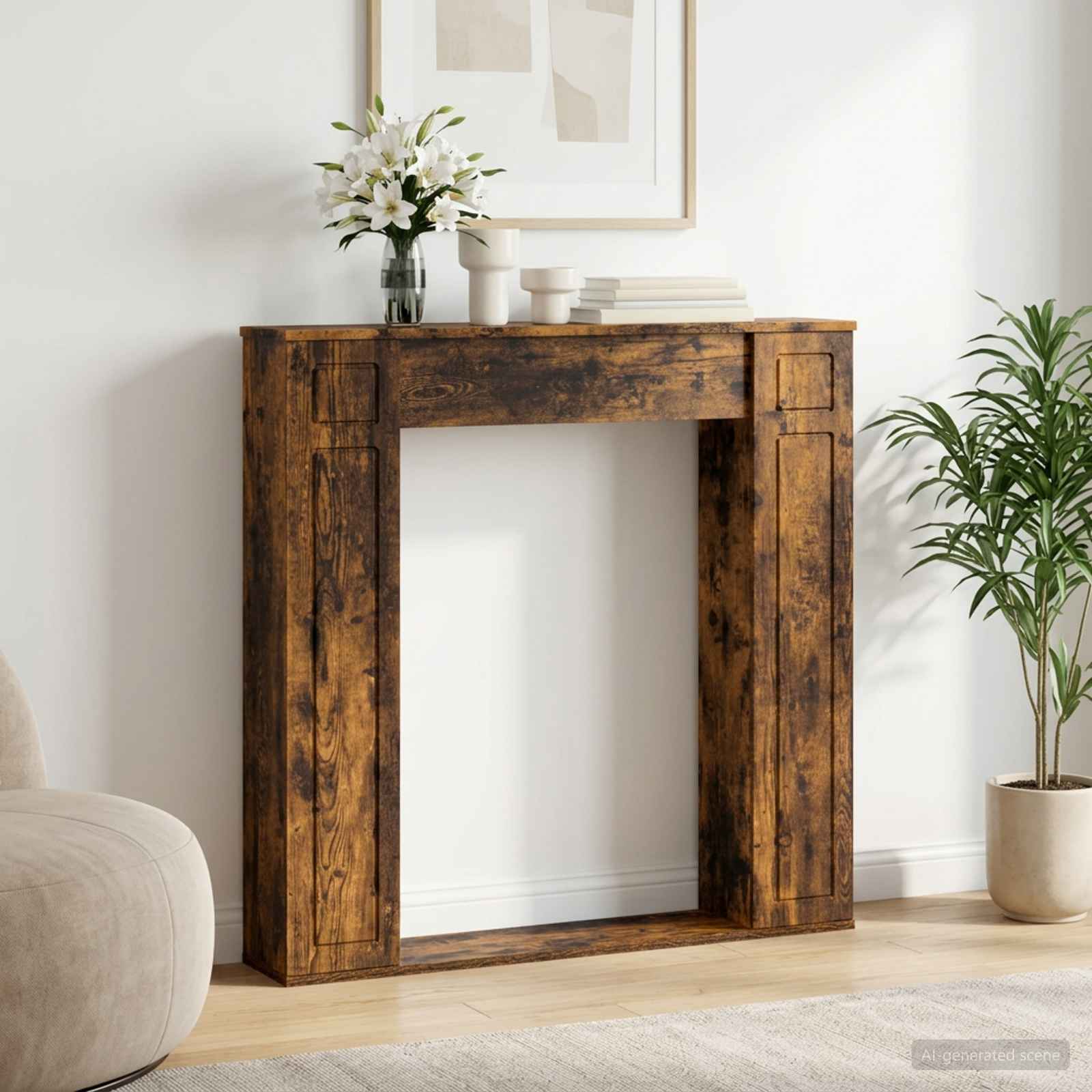 Kaminumrandung Raucheiche 100 x 20 x 100 cm Holzwerkstoff