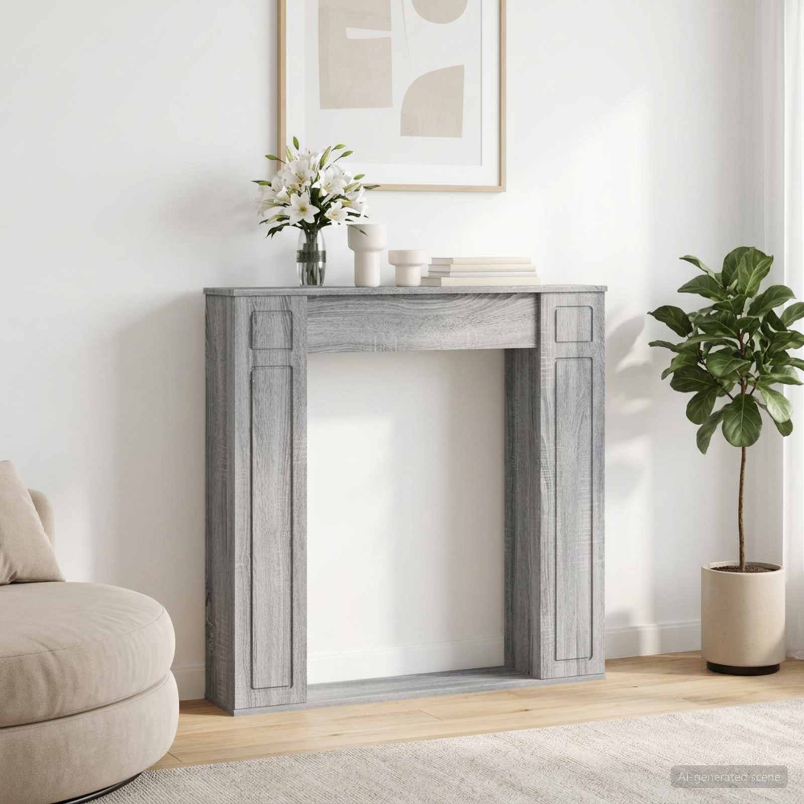 Kaminumrandung Sonoma-Grau 100 x 20 x 100 cm Holzwerkstoff