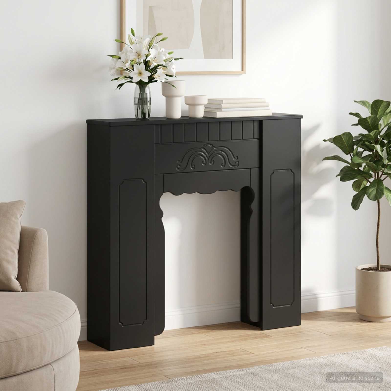 Kaminumrandung Schwarz 93 x 20 x 89 cm Holzwerkstoff