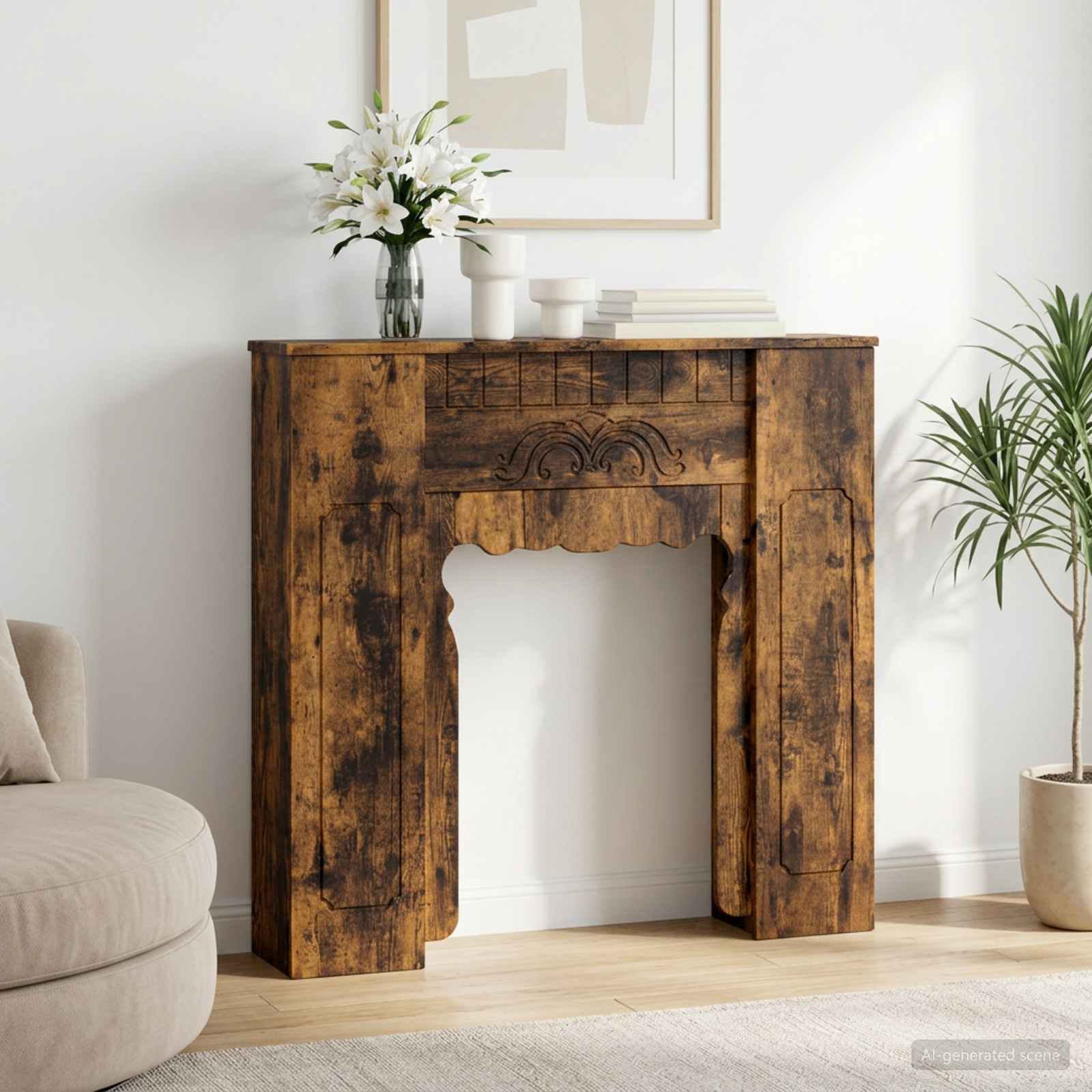 Kaminumrandung Raucheiche 93 x 20 x 89 cm Holzwerkstoff