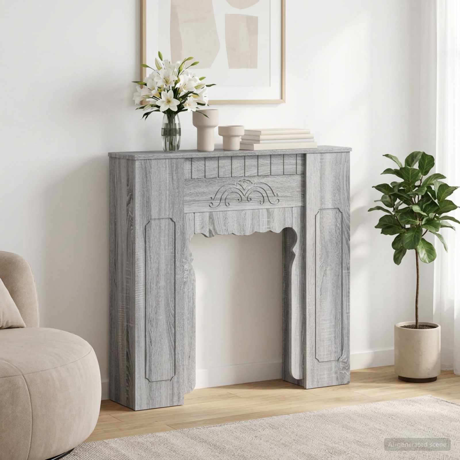 Kaminumrandung Grau Sonoma 93 x 20 x 89 cm Holzwerkstoff