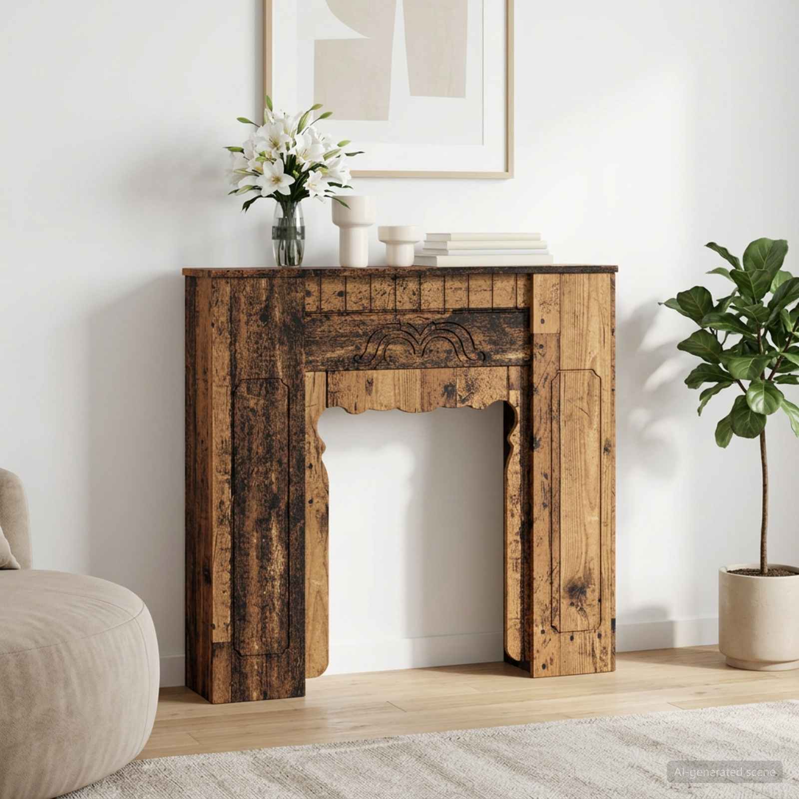 Kaminumrandung Altholz 93 x 20 x 89 cm Holzwerkstoff