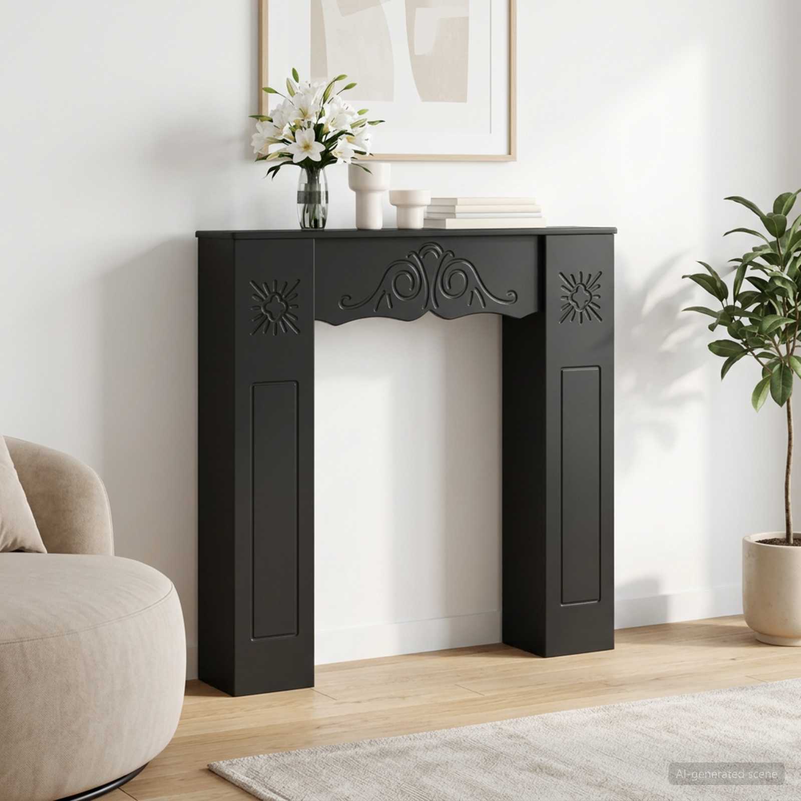Kaminumrandung Schwarz 102 x 20 x 102 cm Holzwerkstoff