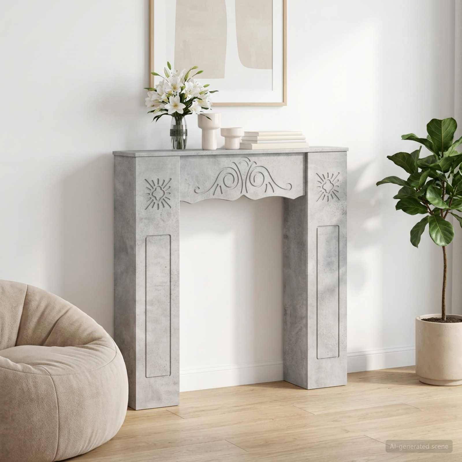 Kaminumrandung Betongrau 102 x 20 x 102 cm Holzwerkstoff