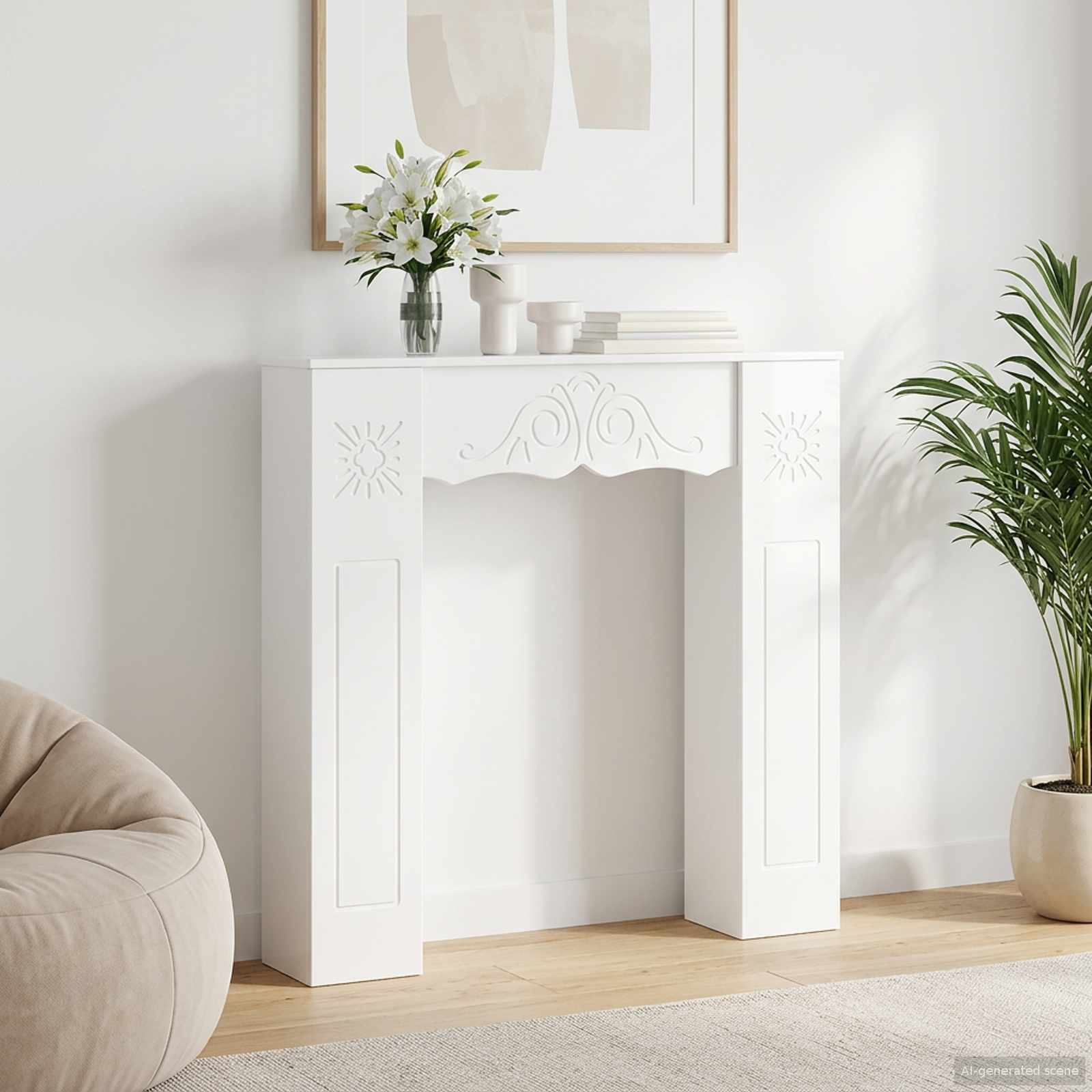 Kaminumrandung Hochglanz Weiß 102 x 20 x 102 cm Holzwerkstoff