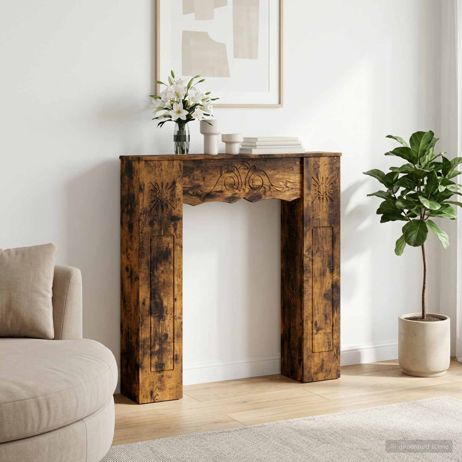 Kaminumrandung Räuchereiche 102 x 20 x 102 cm Holzwerkstoff