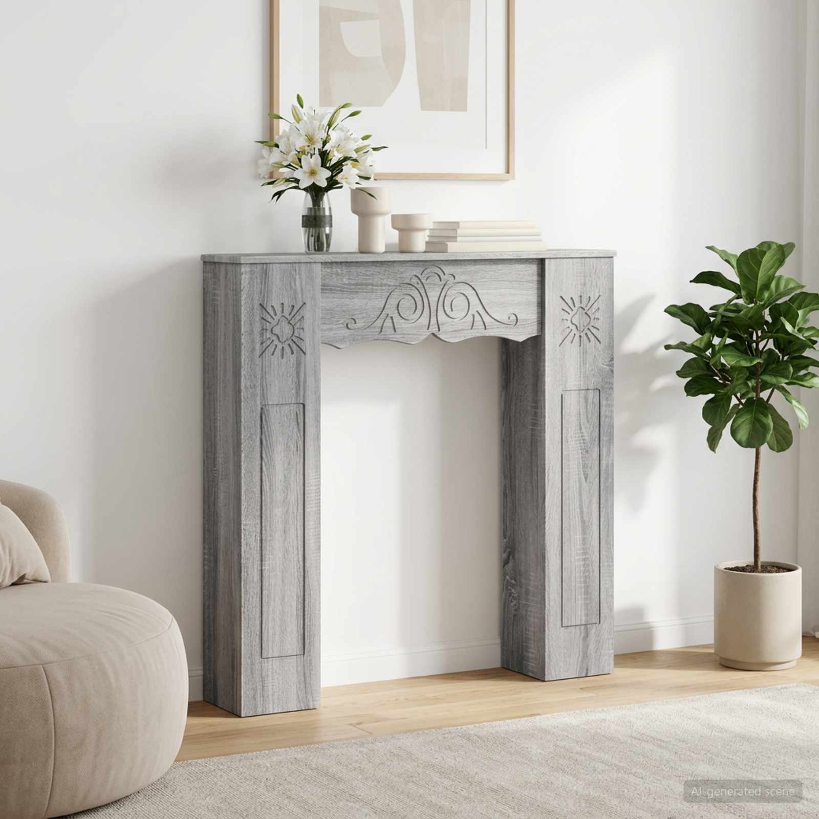 Kaminumrandung Sonoma-Grau 102 x 20 x 102 cm Holzwerkstoff
