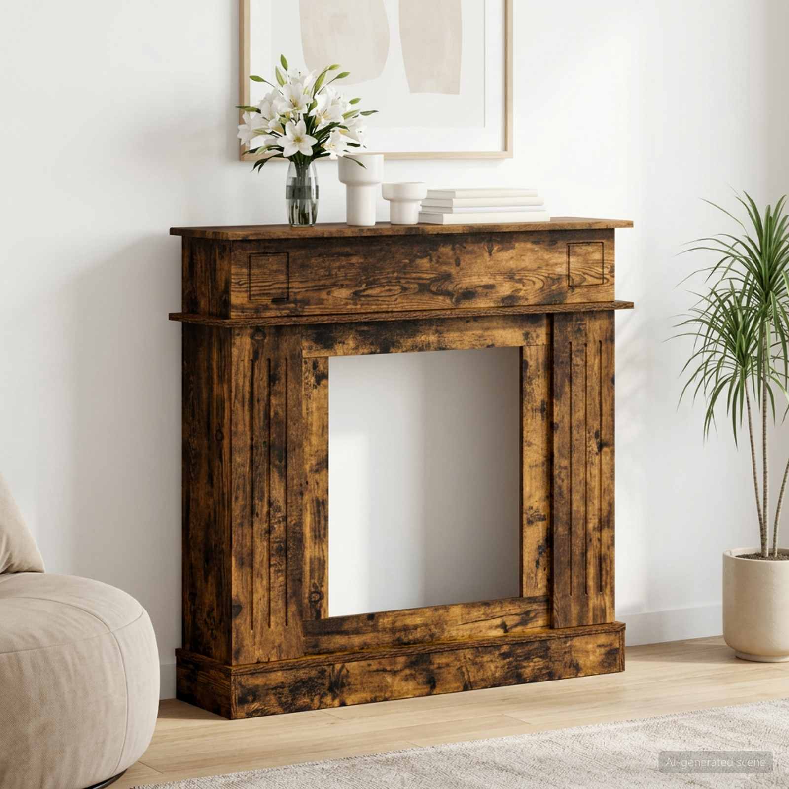 Kaminumrandung Raucheiche 102 x 26 x 100 cm Holzwerkstoff