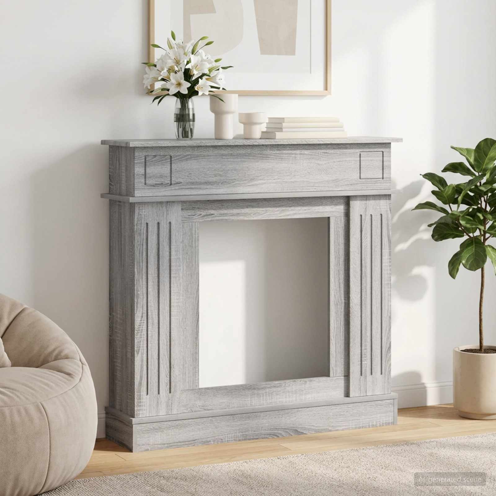 Kaminumrandung Sonoma-Grau 102 x 26 x 100 cm Holzwerkstoff