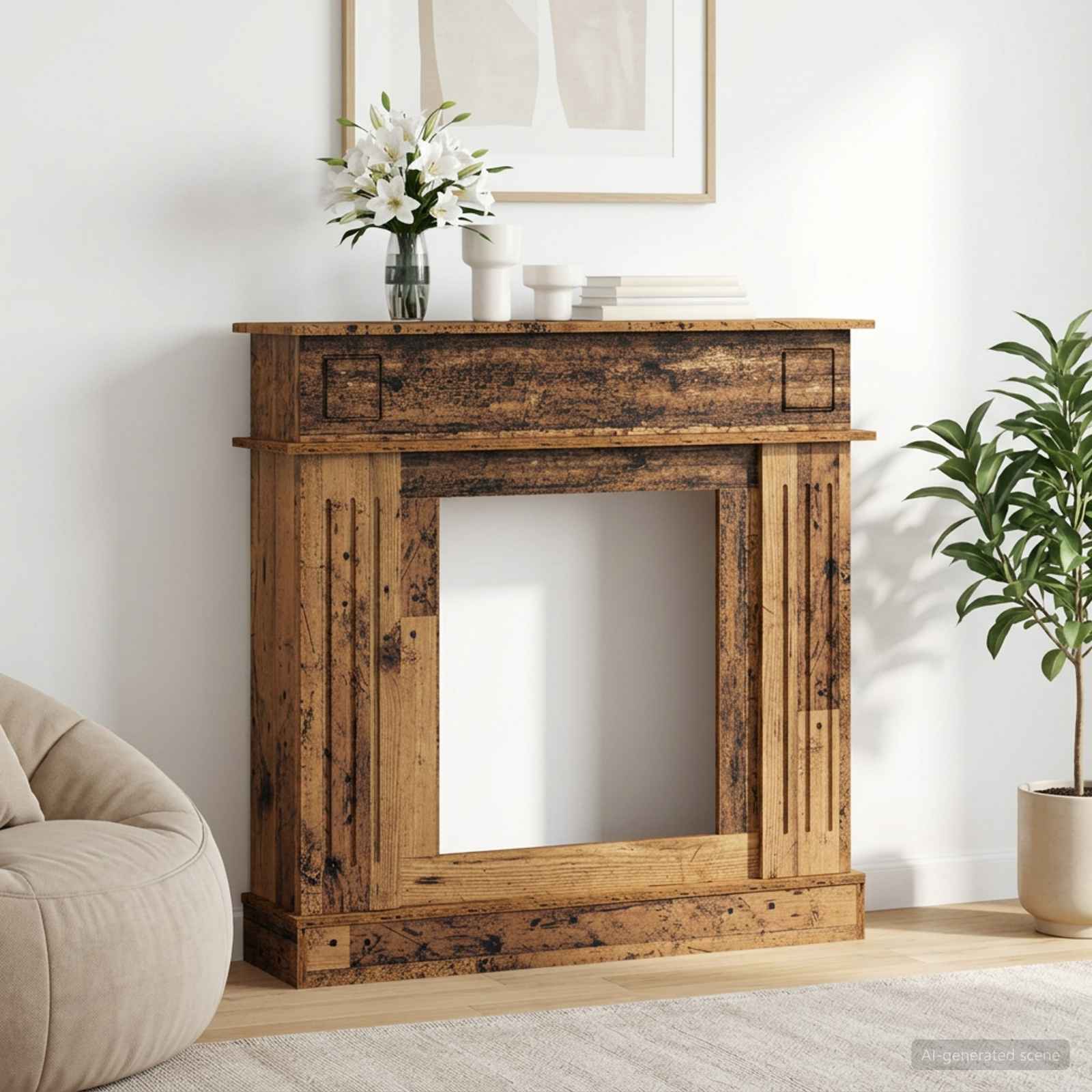 Kaminumrandung Altholz 102 x 26 x 100 cm Holzwerkstoff