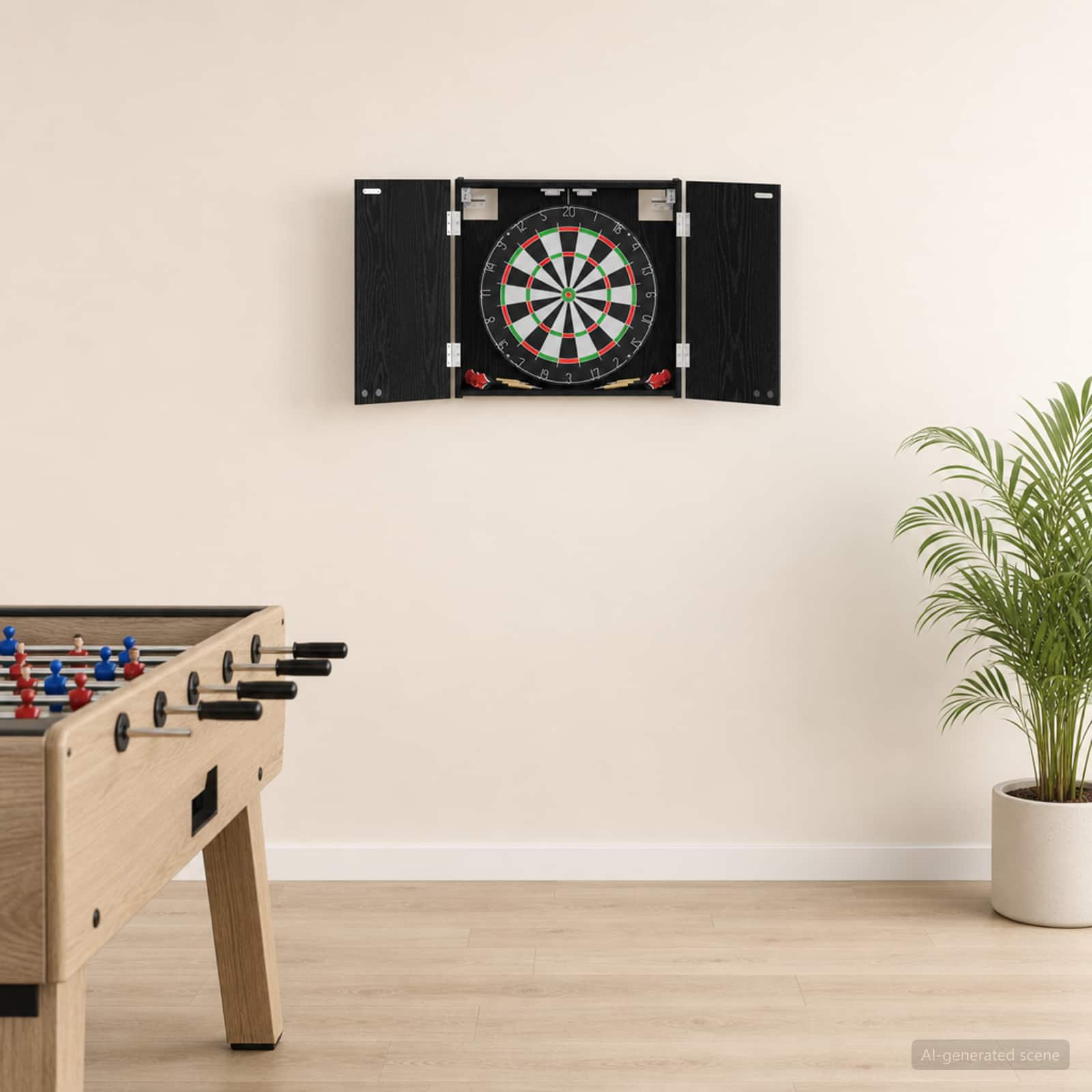 Dartboard Schrank Schwarz Eichen-Optik 56 x 12 x 53,5 cm