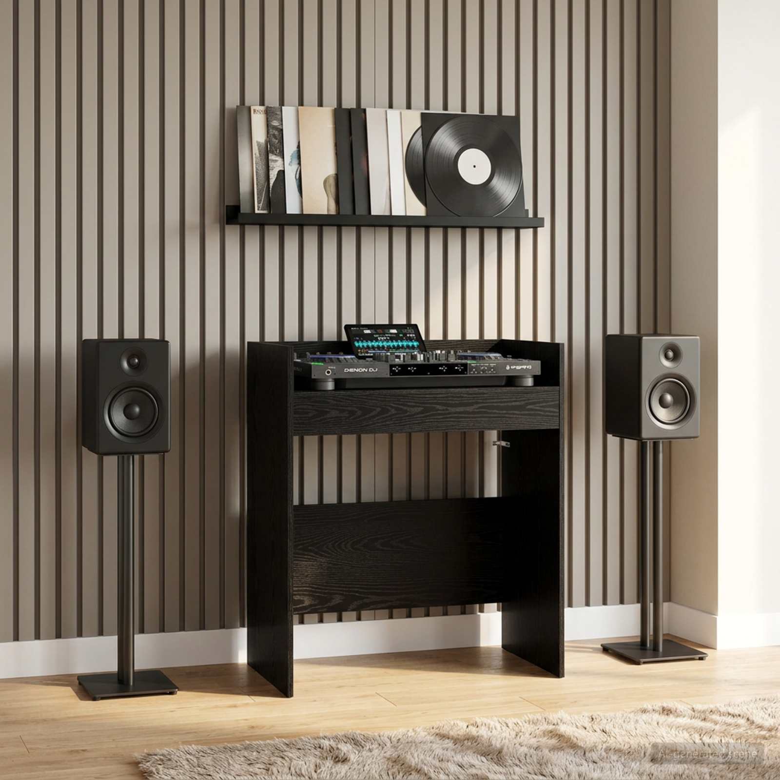DJ Tisch Schwarz Eichen-Optik 102 x 45 x 102 cm Holzwerkstoff