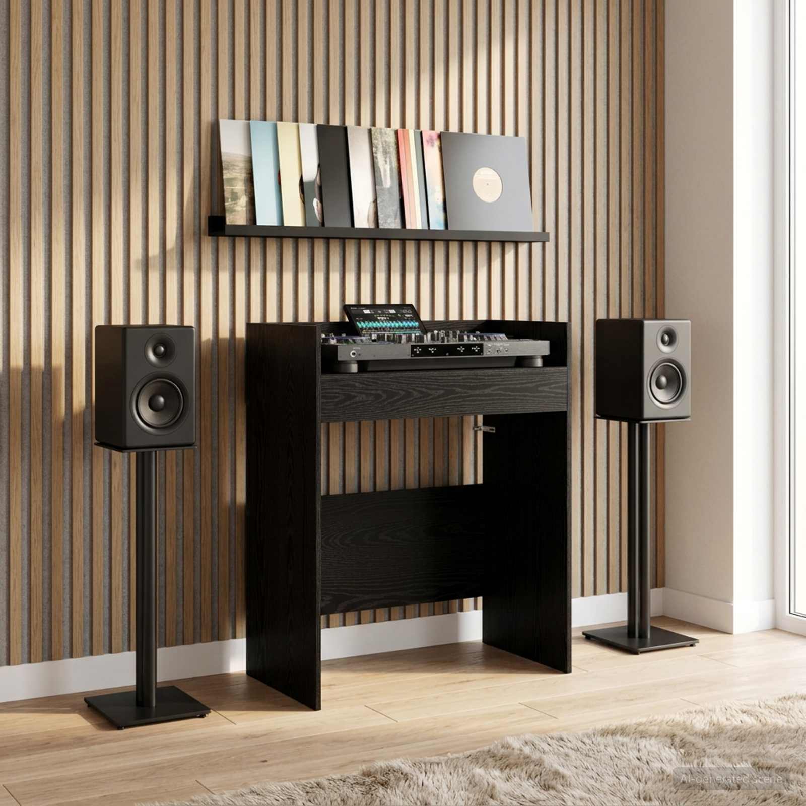 DJ Tisch Schwarz Eichen-Optik 82 x 45 x 102 cm Holzwerkstoff
