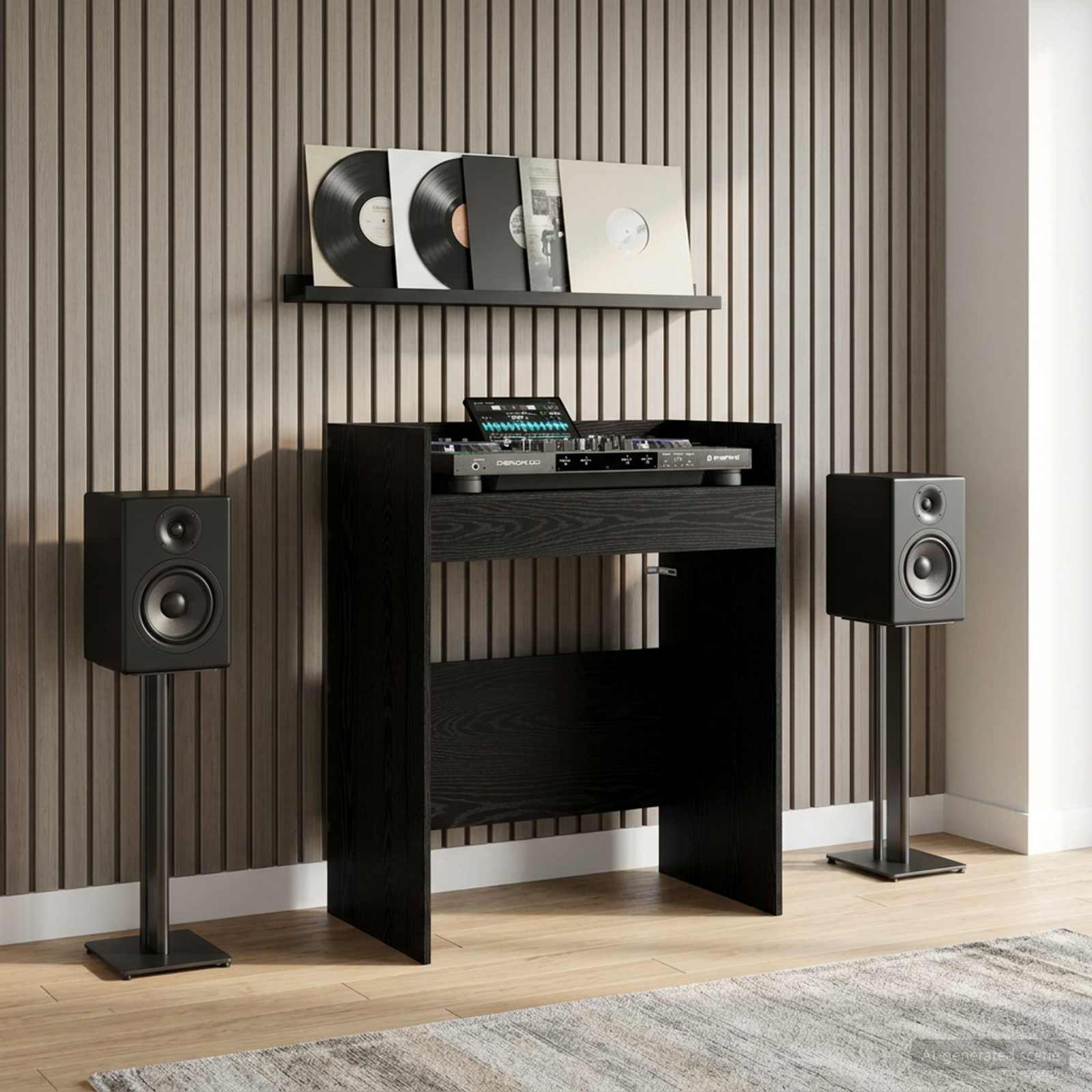 DJ Tisch Schwarz Eichen-Optik 62 x 45 x 102 cm Holzwerkstoff