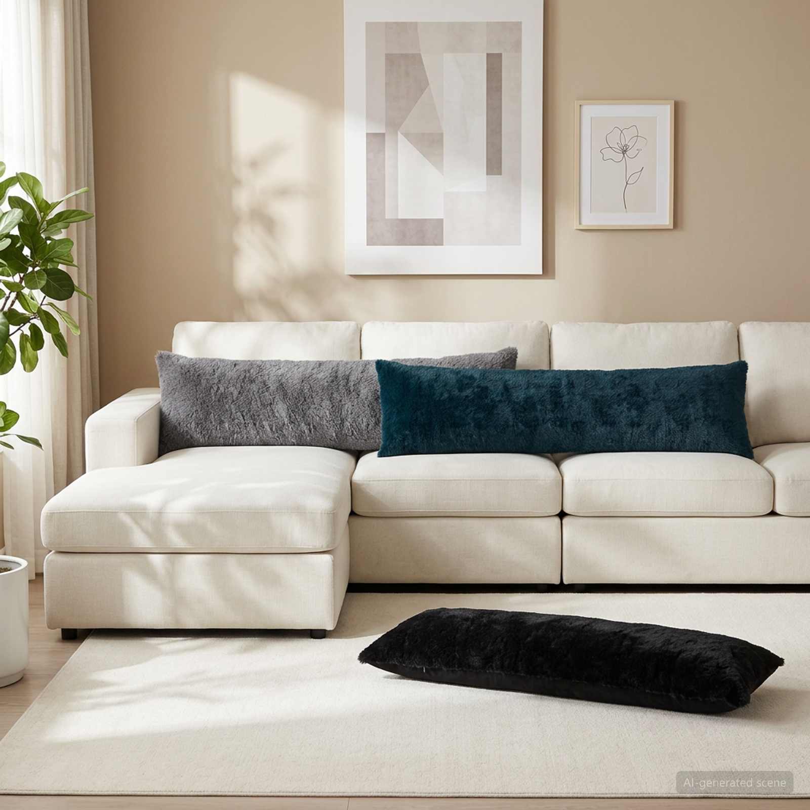 Kissenbezug HEERLEN Schwarz 40 x 145 cm Faux Kaninchenfell