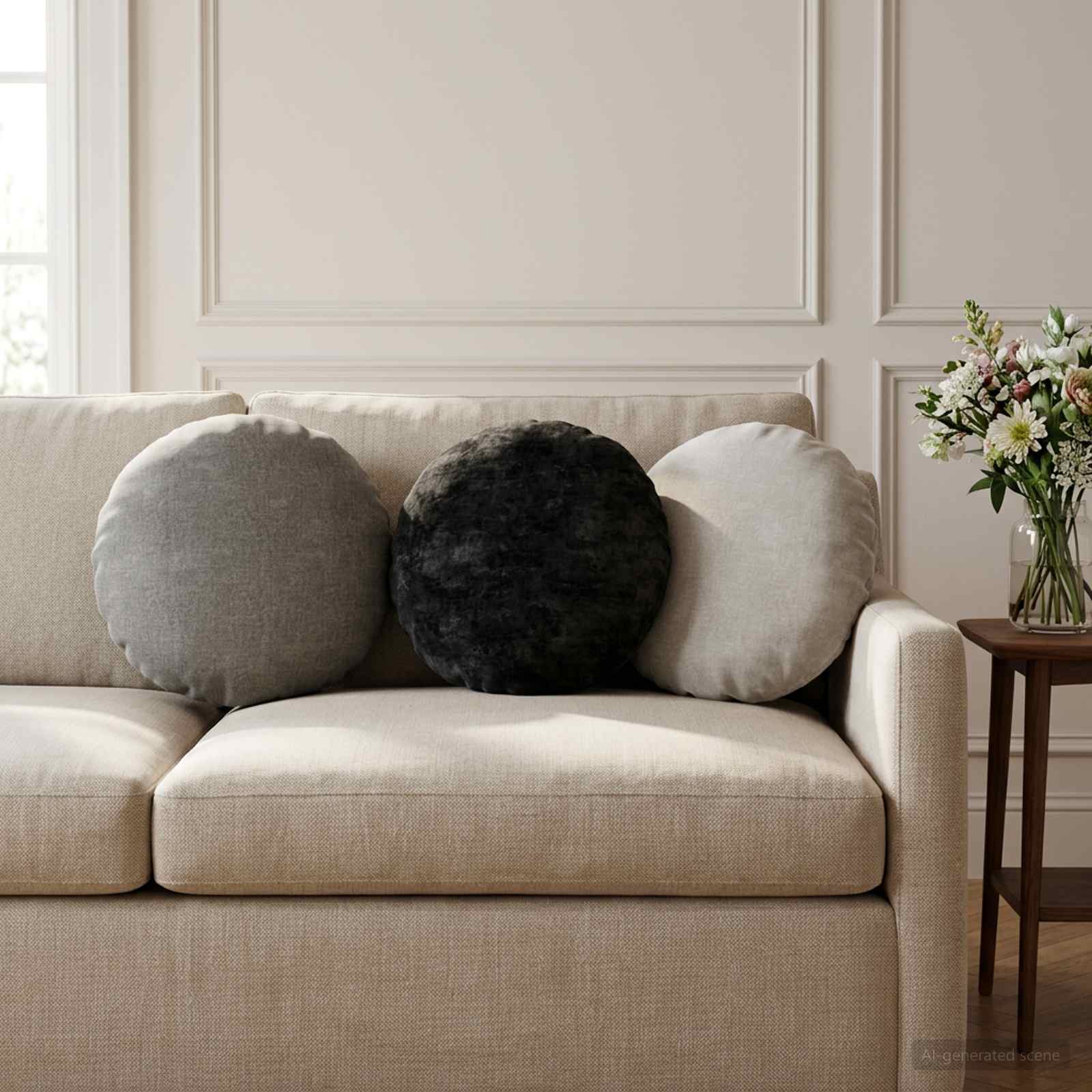 Kissenbezug 2 stk. HEERLEN Anthrazit Ø 40 cm Chenille-Stoff