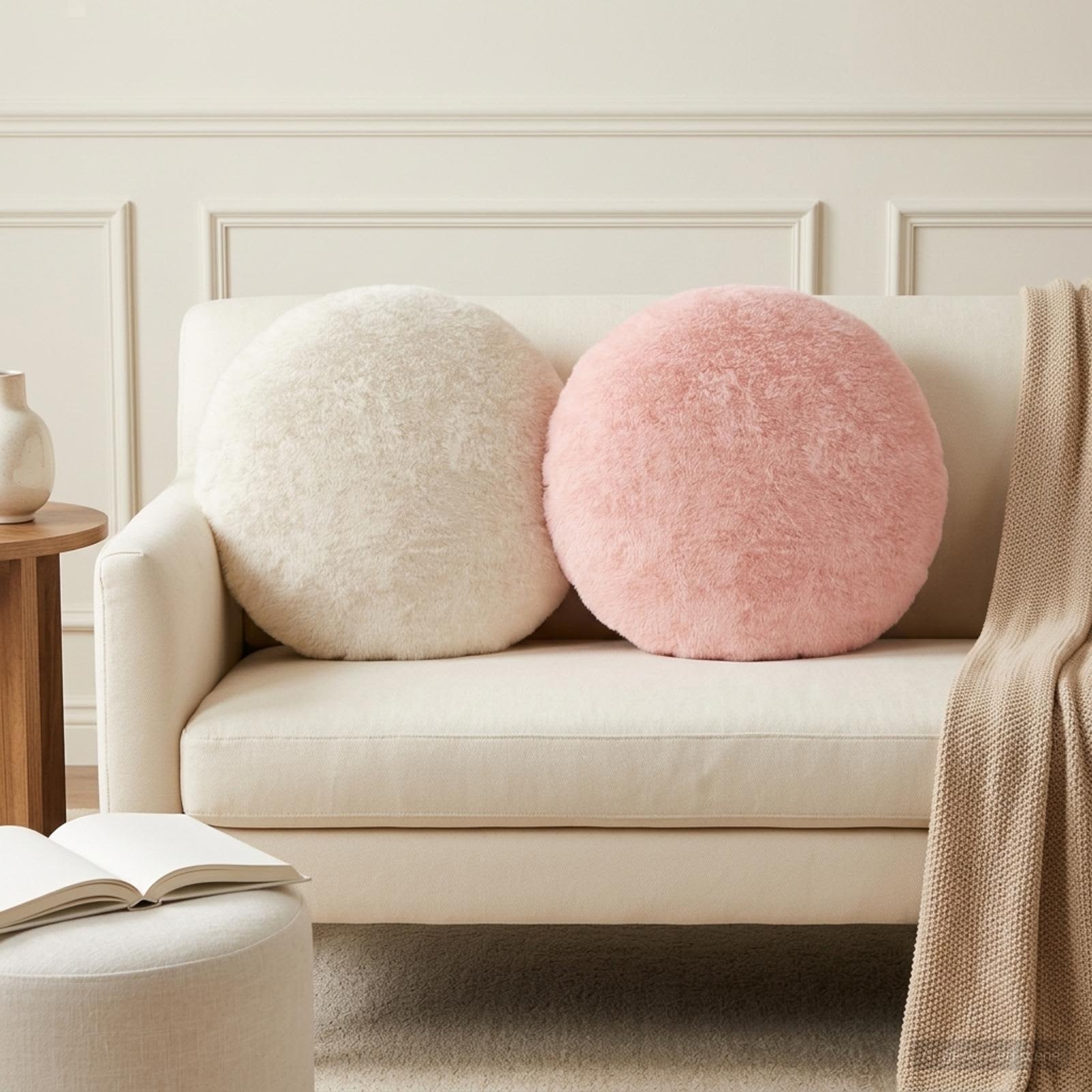 Kissenbezug 2 stk. HEERLEN Rosa Ø 40 cm Faux Kaninchenfell