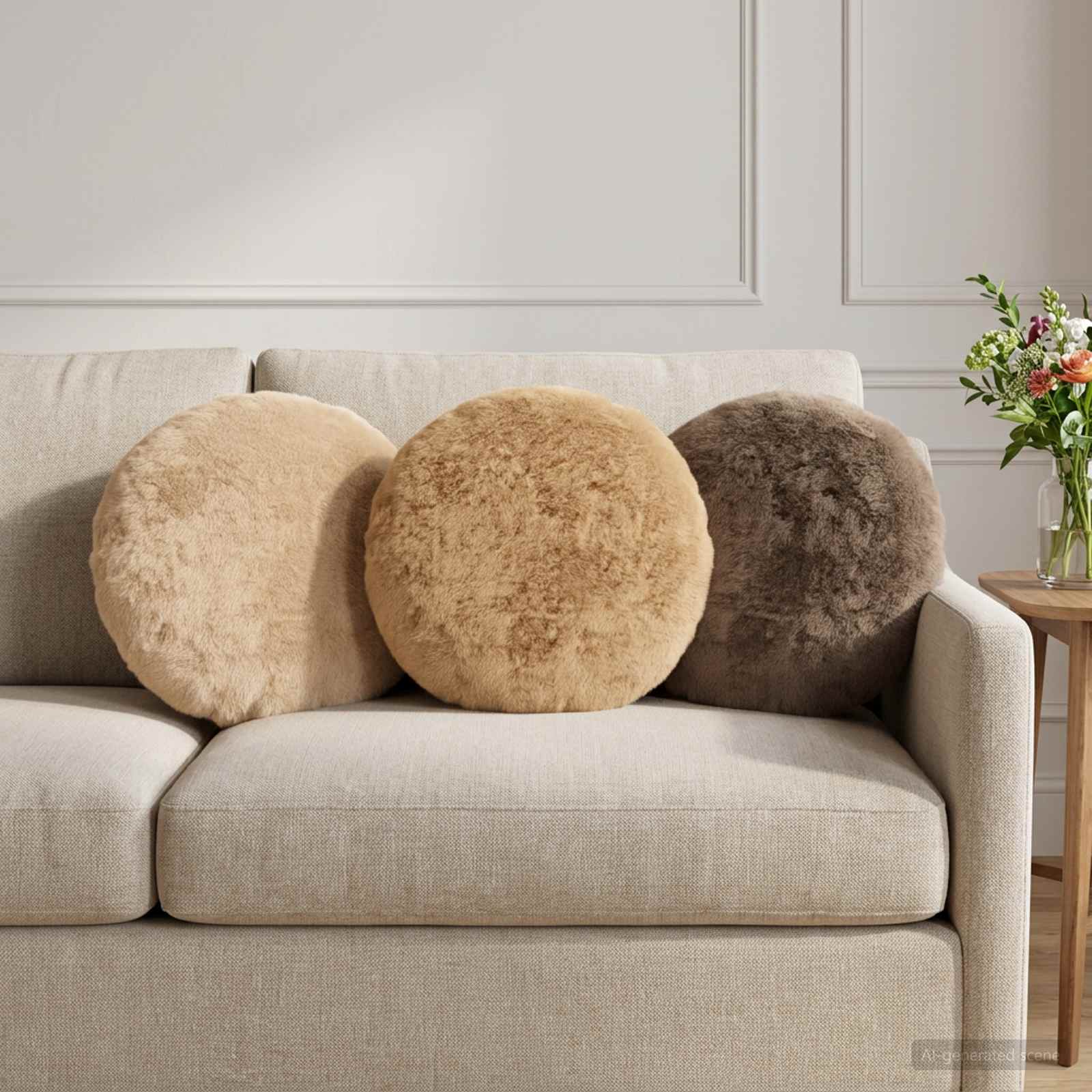 Kissenbezug 2 stk. HEERLEN Creme Ø 40 cm Faux Kaninchenfell