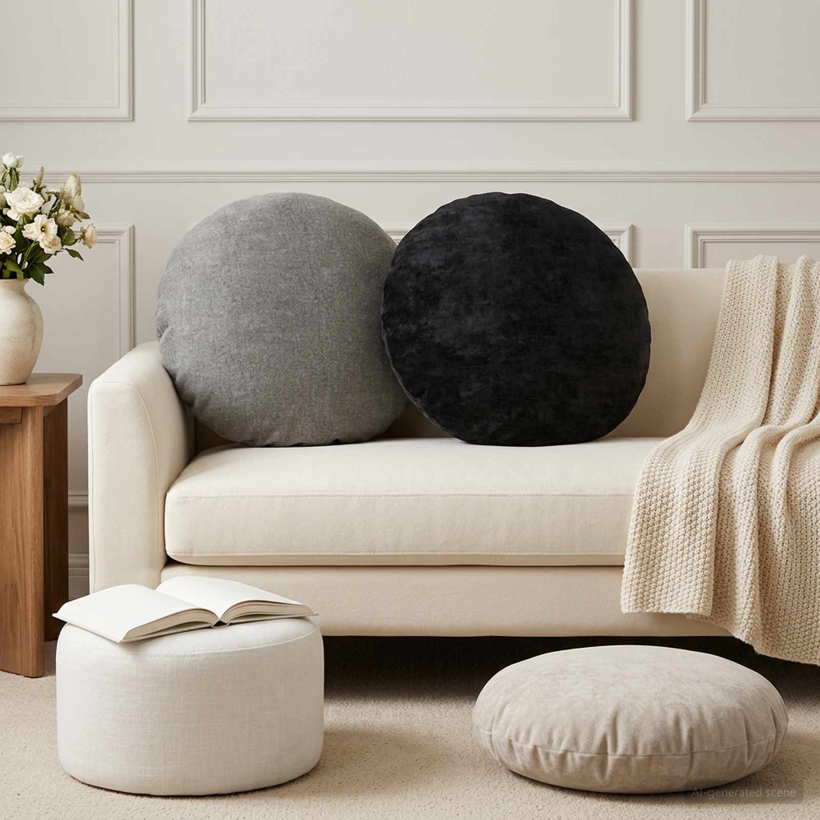 Kissenbezug 6 stk. HEERLEN Hellgrau Ø 60 cm Chenille-Stoff