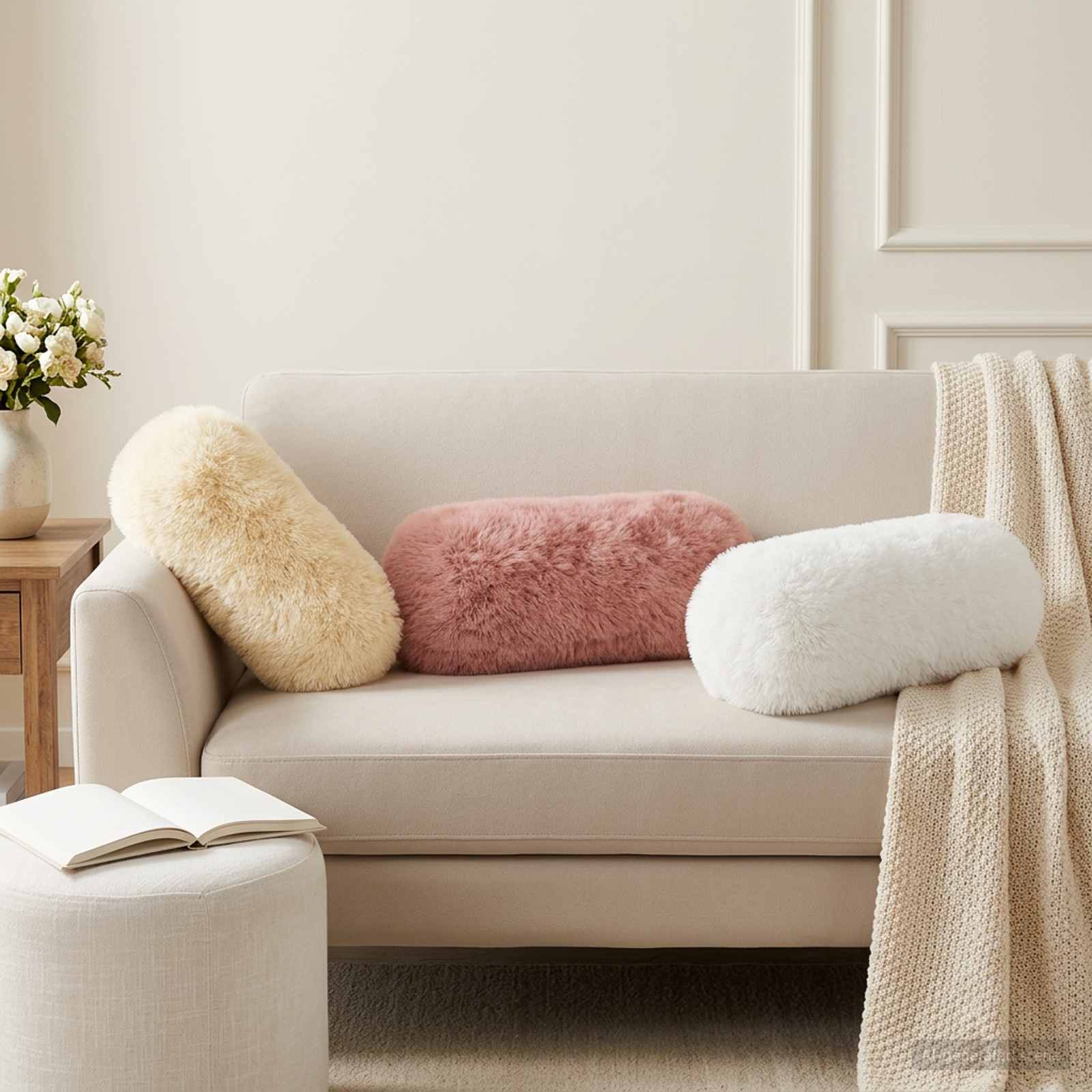 Kissenbezug 2 pcs HEERLEN Weiß Ø 15 x 40 cm PV Fleece