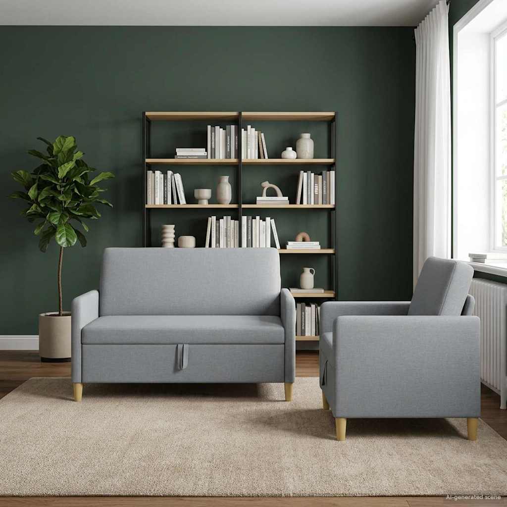Sofa Set mit Stauraum 2 stk. Hellgrau Polyester