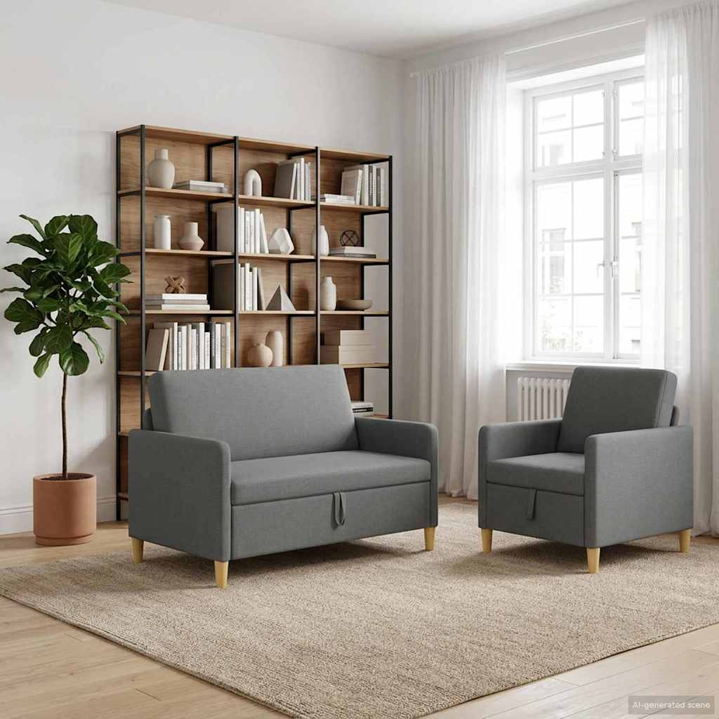 Sofa Set mit Stauraum 2 stk. Dunkelgrau Polyester
