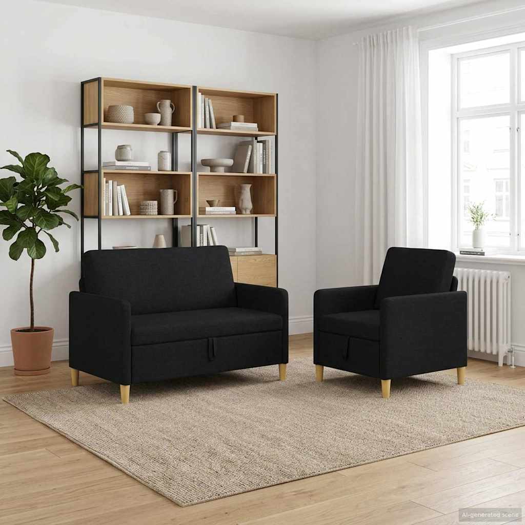 Sofa Set mit Stauraum 2 stk. Schwarz Polyester