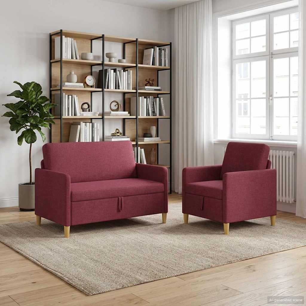 Sofa Set mit Stauraum 2 stk. Weinrot Polyester
