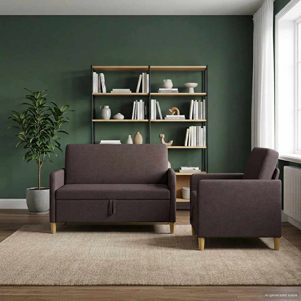 Sofa Set mit Stauraum 2 stk. Dunkelbraun Polyester