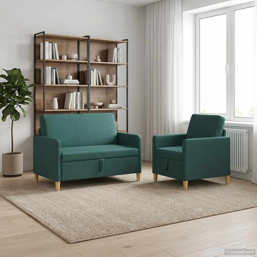 Sofa Set mit Stauraum 2 stk. Dunkelgrün Polyester