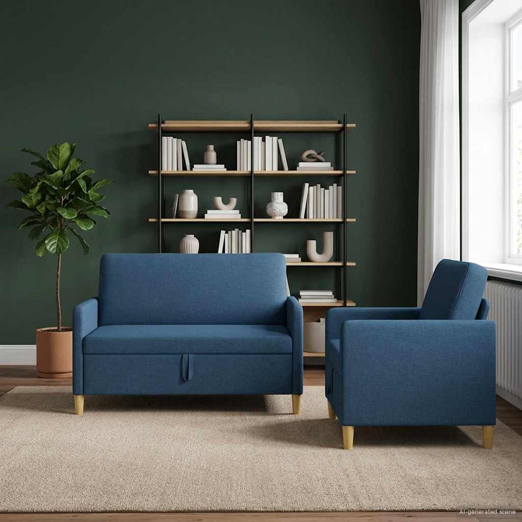 Sofa Set mit Stauraum 2 stk. Blau Polyester