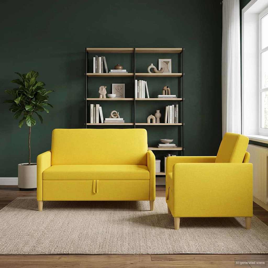 Sofa Set mit Stauraum 2 stk. Helles Gelb Polyester