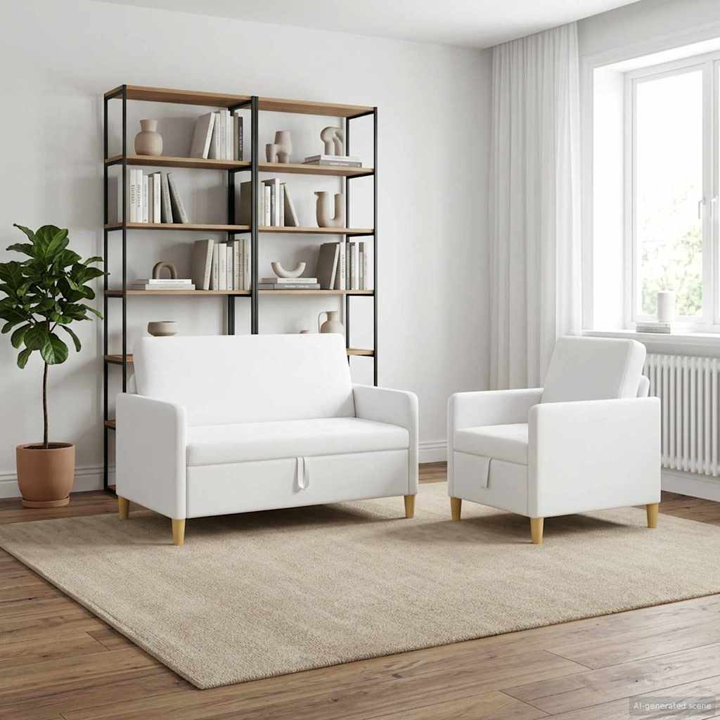 Sofa Set mit Stauraum 2 stk. Weiß Polyester