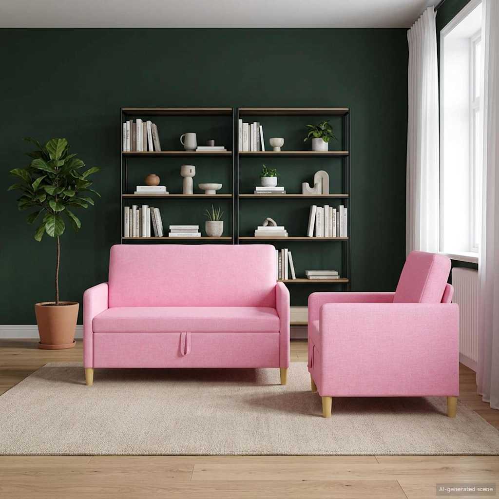 Sofa Set mit Stauraum 2 stk. Rosa Polyester