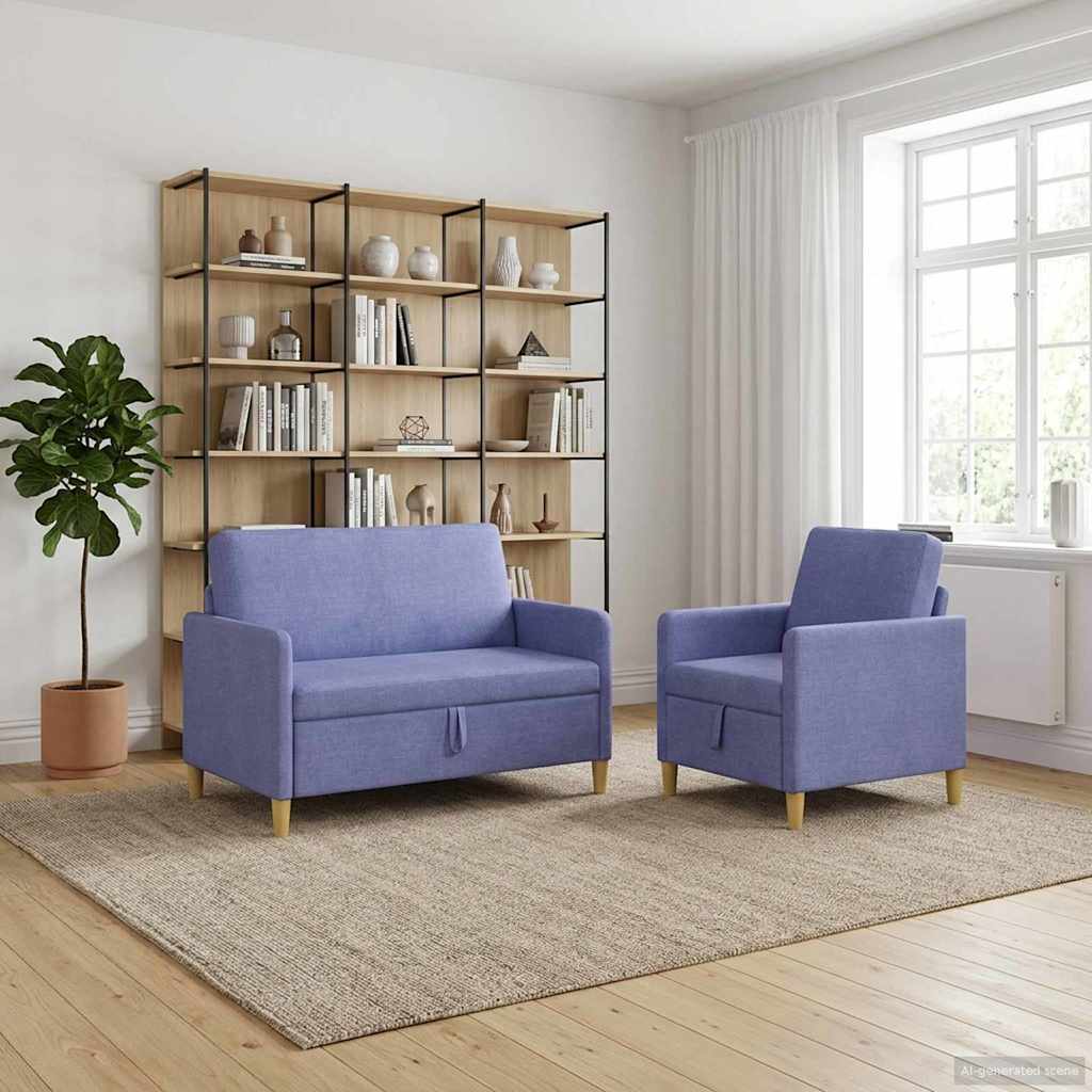 Sofa Set mit Stauraum 2 stk. Jeans blau Polyester