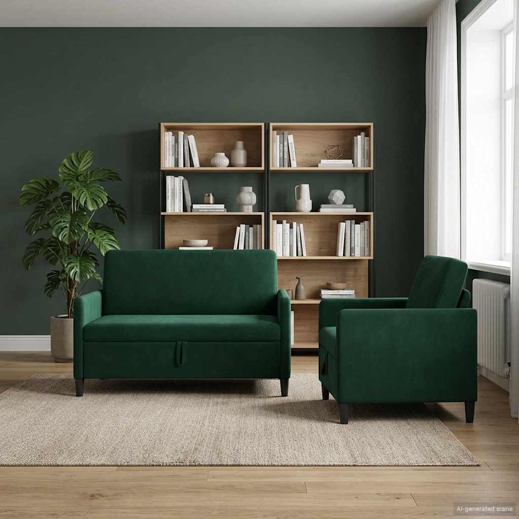 Sofa Set mit Stauraum 2 stk. Dunkelgrün Polyester