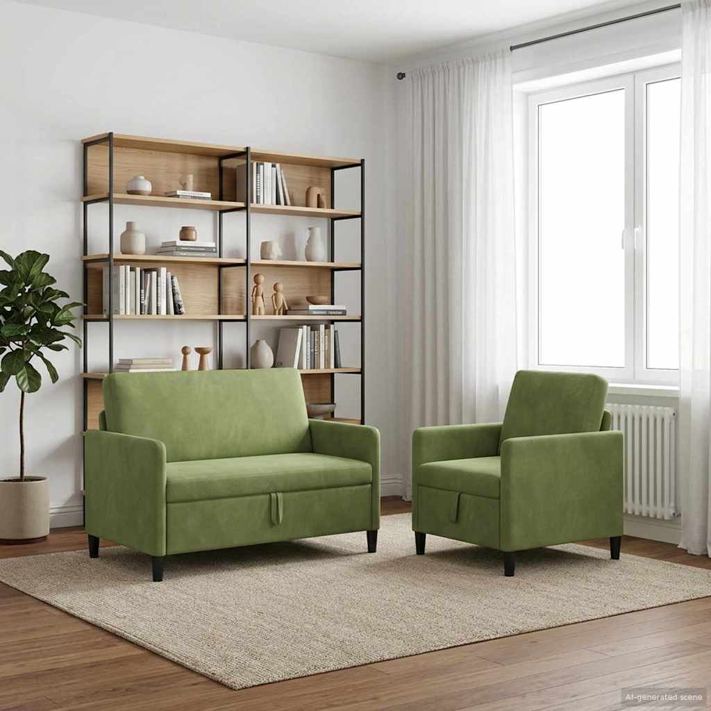 Sofa Set mit Stauraum 2 stk. Hellgrün Polyester