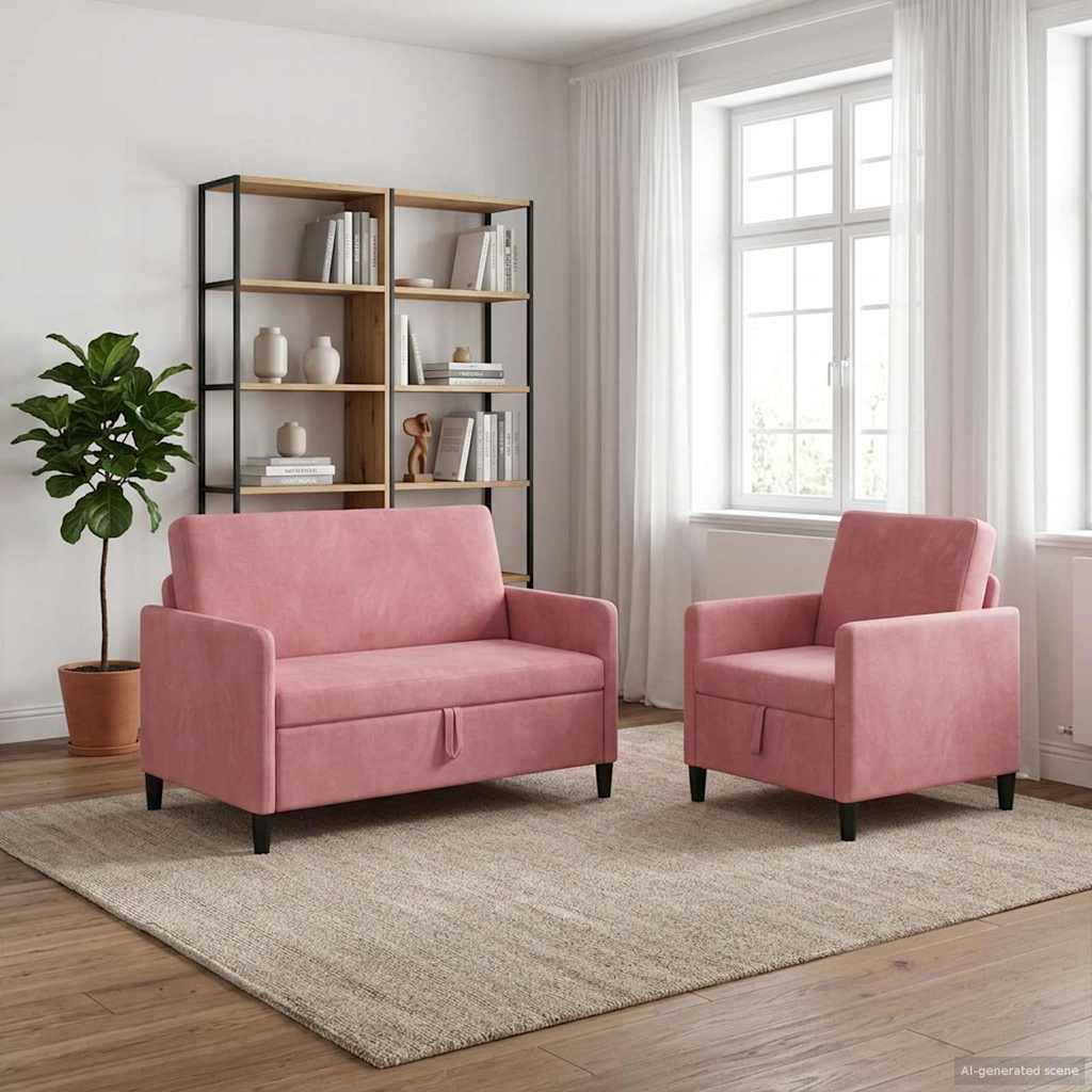 Sofa Set mit Stauraum 2 stk. Rosa Polyester