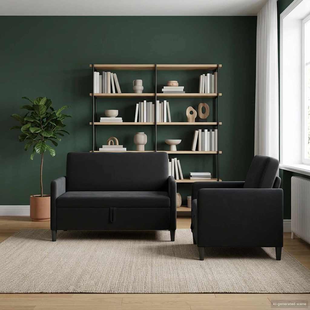 Sofa Set mit Stauraum 2 stk. Schwarz Polyester
