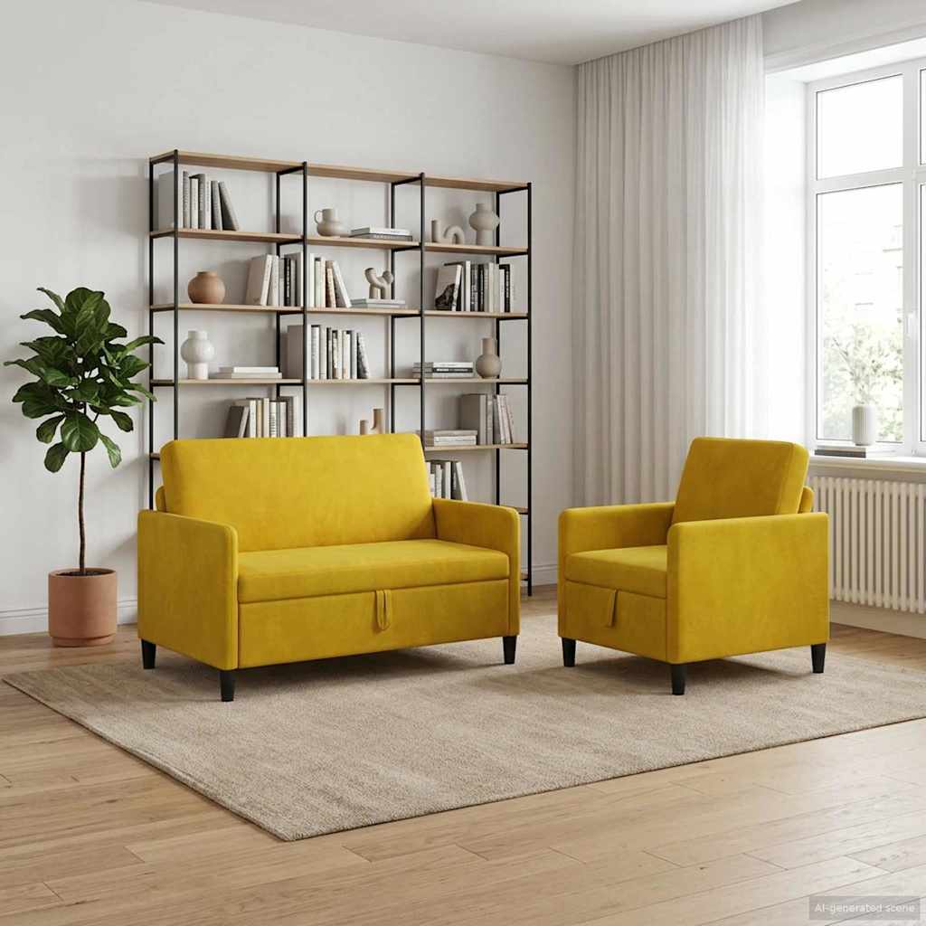 Sofa Set mit Stauraum 2 stk. Gelb Polyester